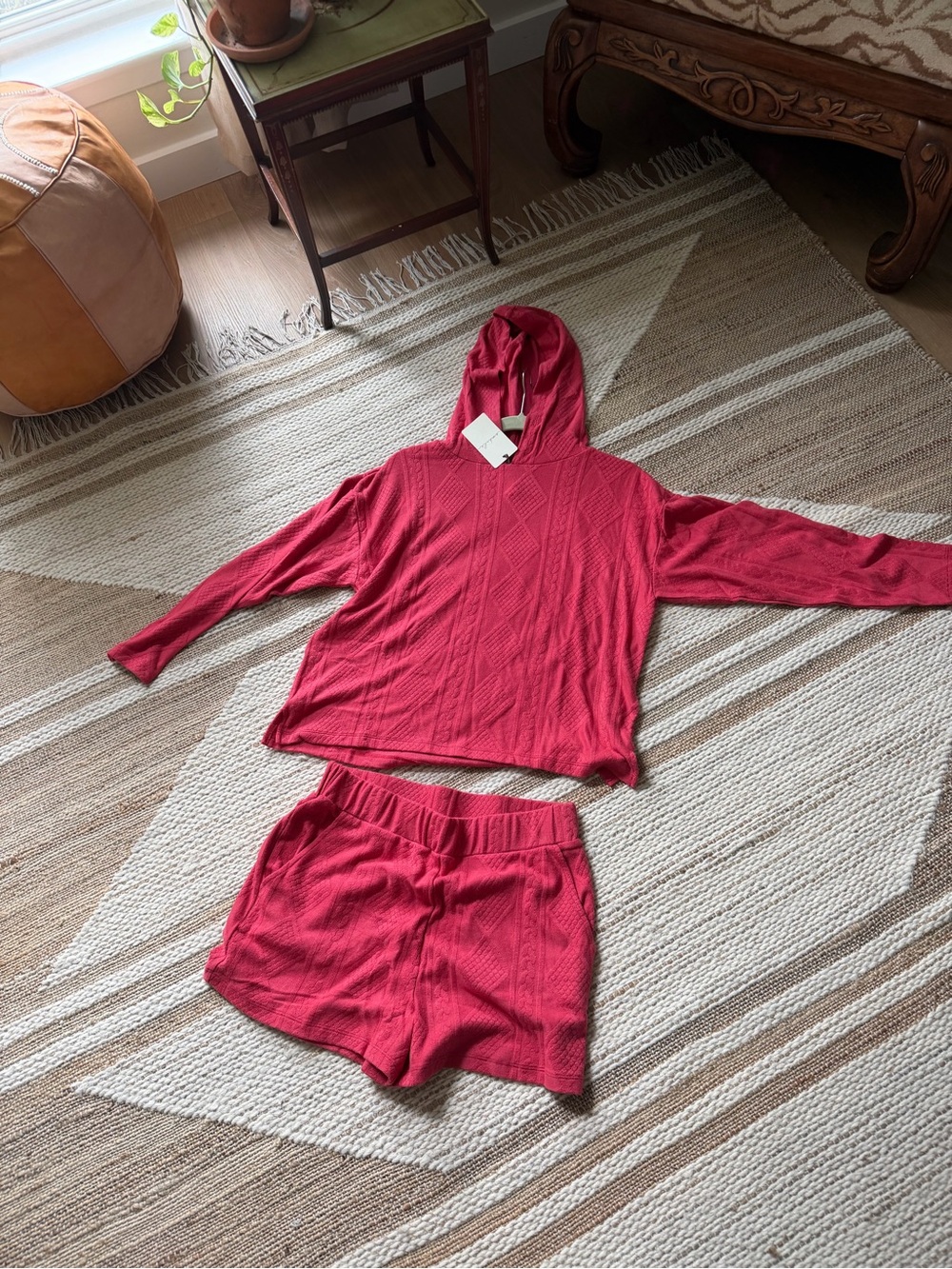Elle Crimson Knit Hoodie & Lounge Shorts Set